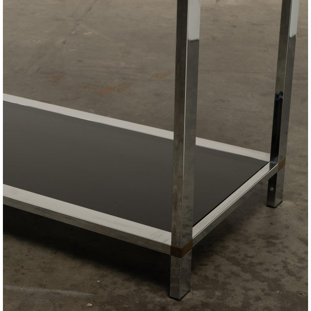 1970s Chrome Glass Brass Etagere Mixed Metal Glam Display Shelf Baughman For Sale - Image 11 of 16