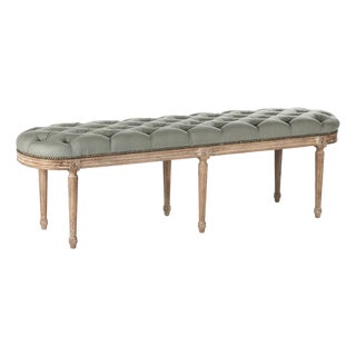 Michel Ivory Tufted Bench - Ivory Linen / Limed Grey Oak Frame For Sale