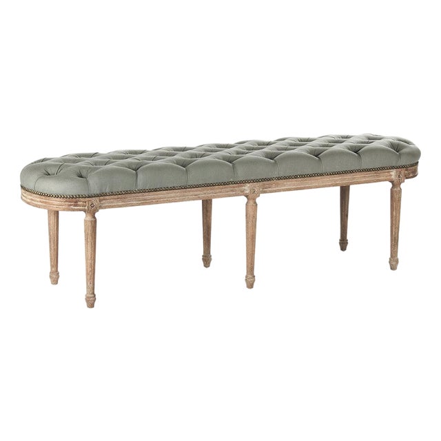 Michel Ivory Tufted Bench - Ivory Linen / Limed Grey Oak Frame For Sale