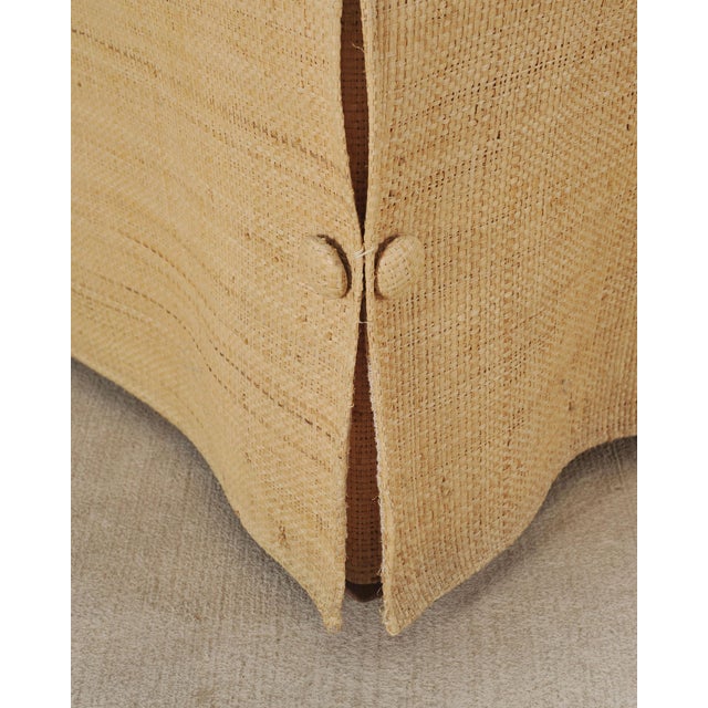 Beige Pair of Skirted Scroll-Back Woven Raffia Slipper Chairs For Sale - Image 8 of 18