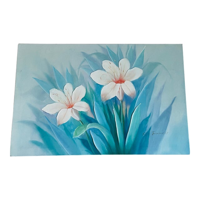 1960s Original MCM Magnolia Flowers Signed R Francis Painting on Canvas For Sale