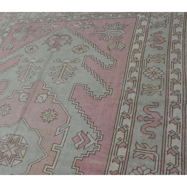Turkish Oushak Rug in Soft Rose and Sage Green With Geometric 6'6 X 9'9 For Sale - Image 12 of 16