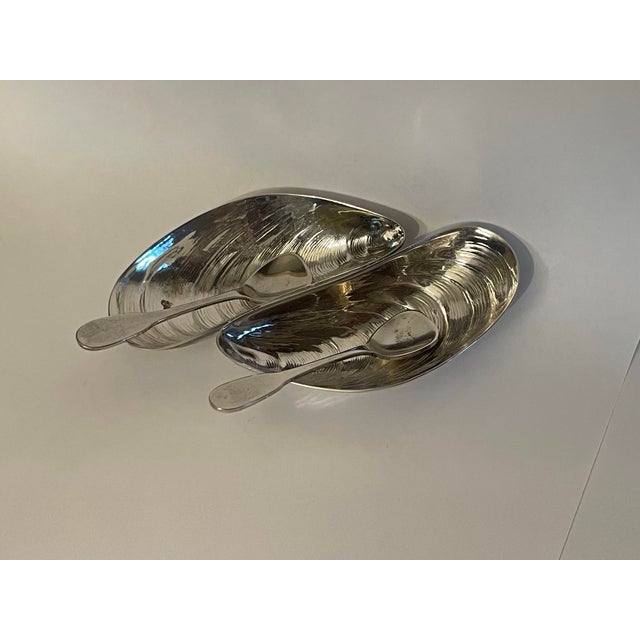 Vintage Silver Mussel Salt and Pepper Holder With Spoons - 3 PCS For Sale - Image 11 of 11