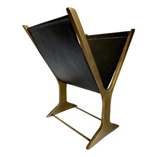 Four Hands "Feldman" Rustic Brass Finish and Leatherette Magazine Rack For Sale