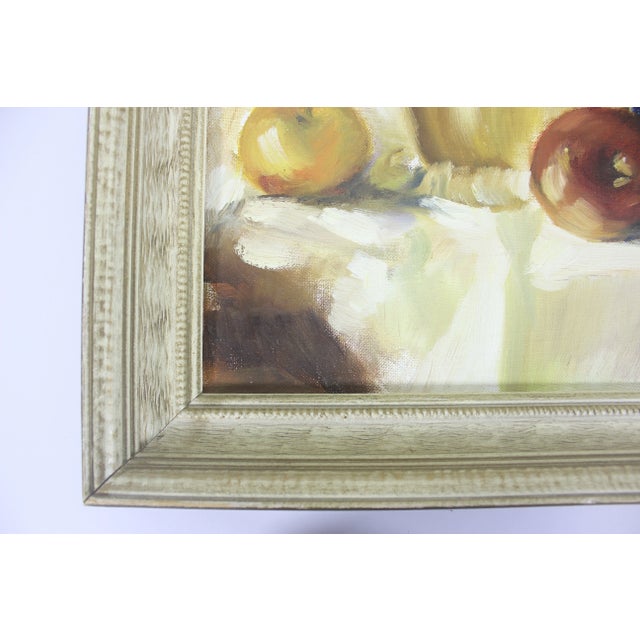 Mid-Century Modern Vintage Oil Painting Still Life With Fruit and Wine Carafe Colorful Colourful, Signed Original Art, Framed Mid Century Modern, Boho For Sale - Image 3 of 10