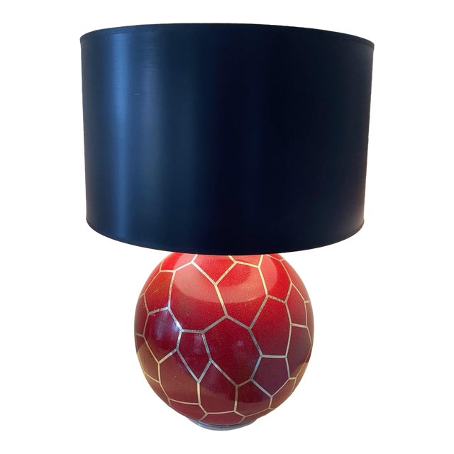 1970s Karl Springer Attributed Lamp Geodesic Burnt Red Ball Lamp wShade, Modern, Post Modern Style For Sale