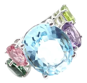 Asprey Chaos White Gold Topaz Tourmaline Peridot Amethyst Ring, Size 5.25