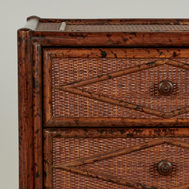 English Pair of Vintage British Colonial Faux Bamboo and Grasscloth Stands For Sale - Image 3 of 16