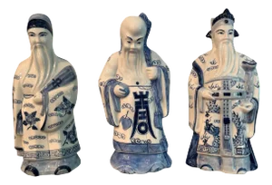 Late 20th Century Chinese Blue and White Porcelain 'Sanxing' Figures - Set of 3
