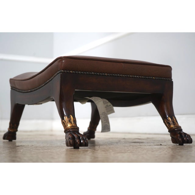 Traditional Theodore Alexander Regency Style Leather Footstool Ottoman For Sale - Image 3 of 12