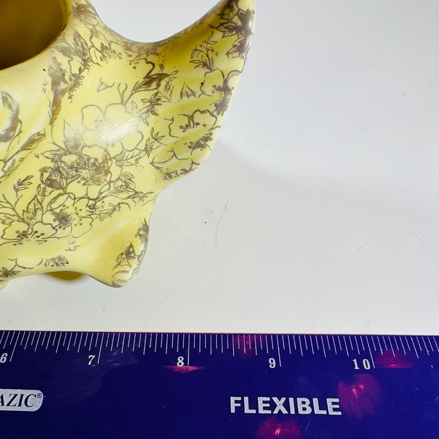 Metal 1950s Pioneer Pottery Company Usa Yellow 22 Kt Gold Design Swan Planter For Sale - Image 7 of 8