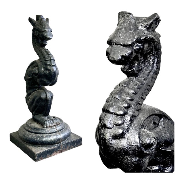 Antique Victorian Cast Iron Figural Dragon Architectural Ornamental Statutes—A Pair For Sale