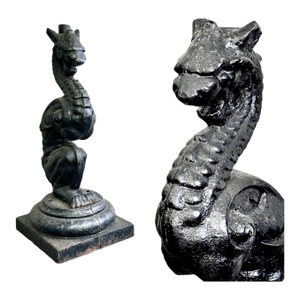 Antique Victorian Cast Iron Figural Dragon Architectural Ornamental Statutes—A Pair
