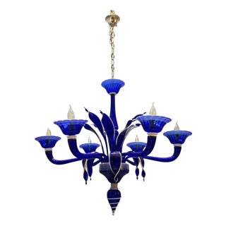 Vintage Blue and White Murano Chandelier, Italy, 1980s For Sale