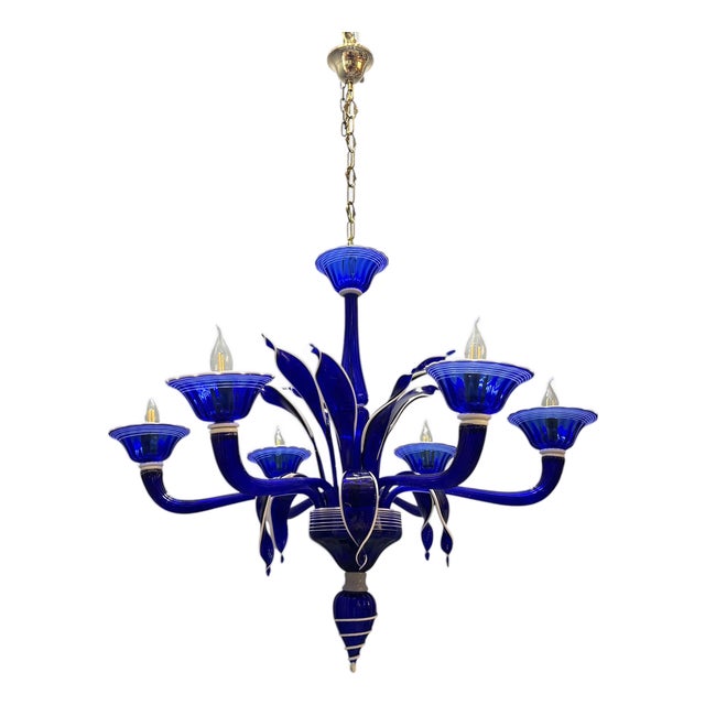 Vintage Blue and White Murano Chandelier, Italy, 1980s For Sale