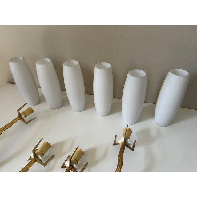 Vintage Bronze-Gold Three-Light Wall Sconces from Arlus, 1960s, Set of 2 For Sale - Image 16 of 18