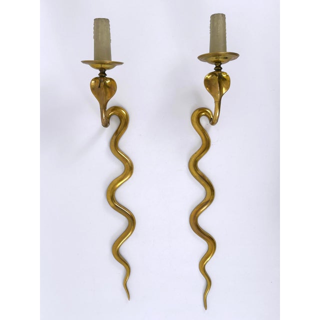 Mid-Century Modern Vintage Cast Brass Cobra Wall Lamps from Maison Jansen, 1960s, Set of 2 For Sale - Image 3 of 18