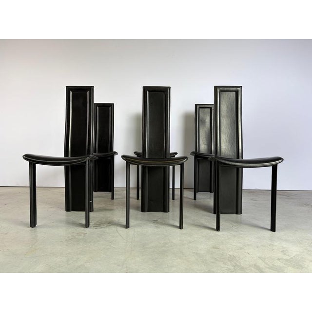 Black Vintage Black Leather Dining Chairs, 1980s, Set of 6 For Sale - Image 8 of 10