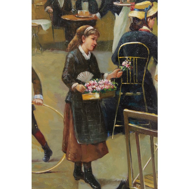 Gold Large French Artist Signed Oil Painting on Canvas of Courtyard For Sale - Image 8 of 18