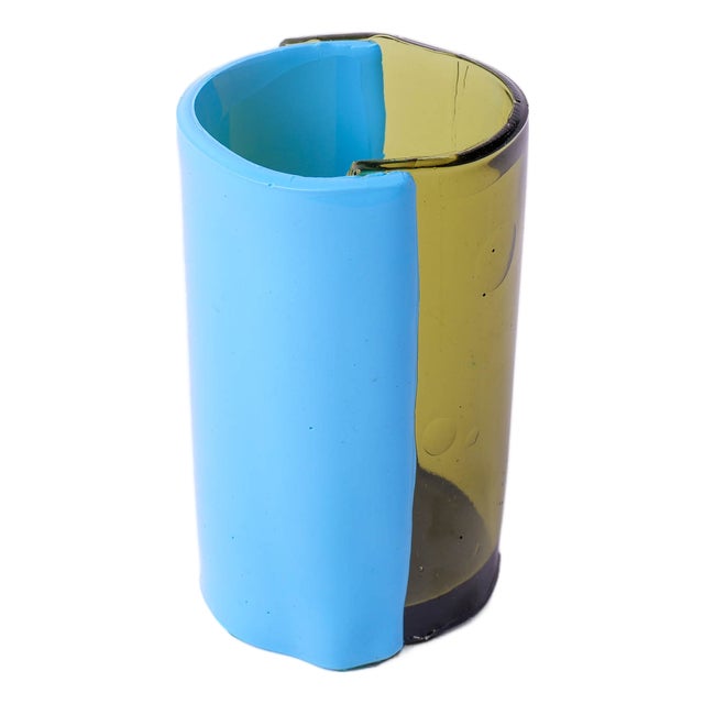 Two Lines Vase in Clear Bottle Green by Enzo Mari for Cosit Factory For Sale