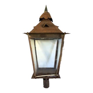 19th Century Anglo Indian Sheet Iron and Glass Post Lamp Lantern For Sale