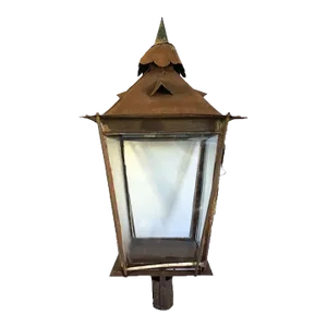 19th Century Anglo Indian Sheet Iron and Glass Post Lamp Lantern