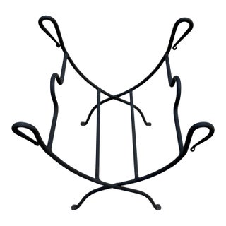 Black Wrought Iron Folding Firewood Log Holder With Scroll Handles For Sale