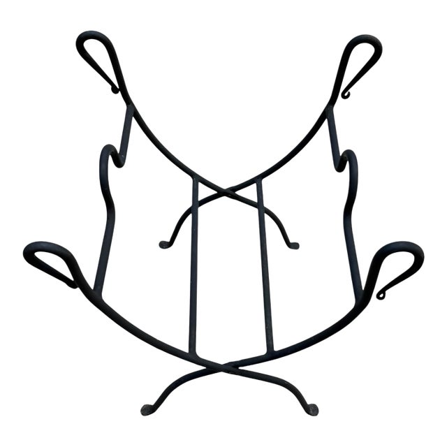 Black Wrought Iron Folding Firewood Log Holder With Scroll Handles For Sale