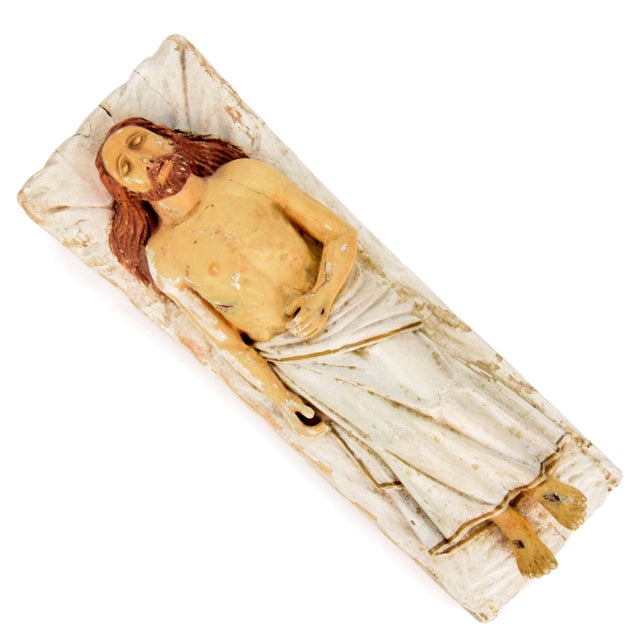 Carved wooden statue of Jesus, made around 1900. Carved from a single piece of wood, this sculpture depicts Jesus Christ...
