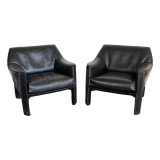 Vintage 1980s Cassina Cab Leather Lounge Chairs For Sale