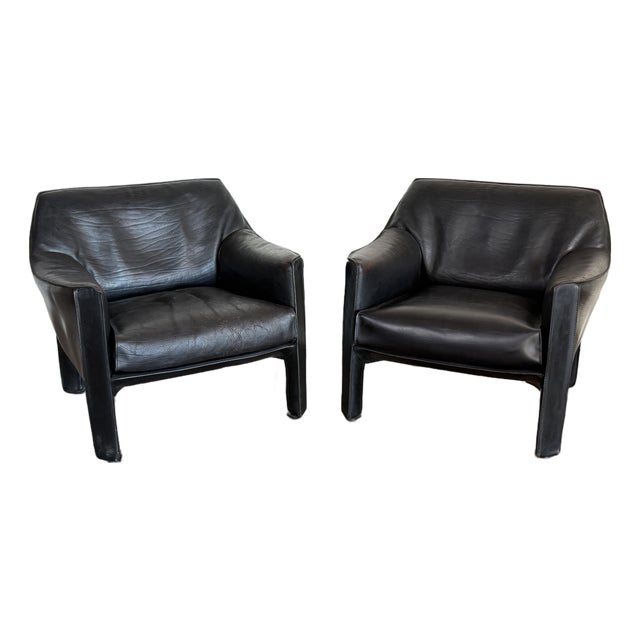 Vintage 1980s Cassina Cab Leather Lounge Chairs For Sale