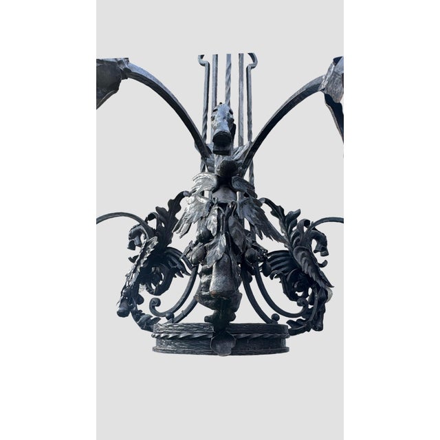 Spanish 19th Century Spanish Hand-Forged Iron Dragon Chandelier, Barcelona For Sale - Image 3 of 12
