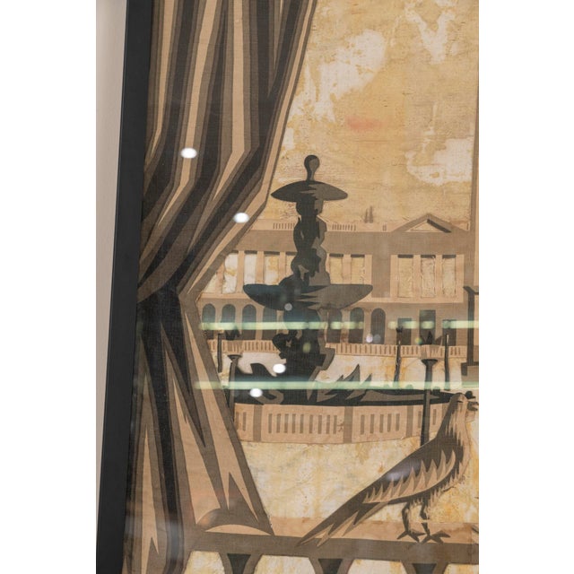 View of the Place de la Concorde with the Luxor obelisk in Paris made of collage of fabrics (linen and cotton) painted by...