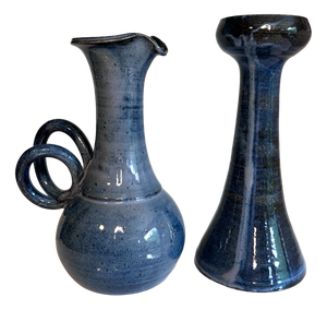 Ceramic Candlestick and Vase Jug from Egebølle Keramik, Denmark, 1960s, Set of 2
