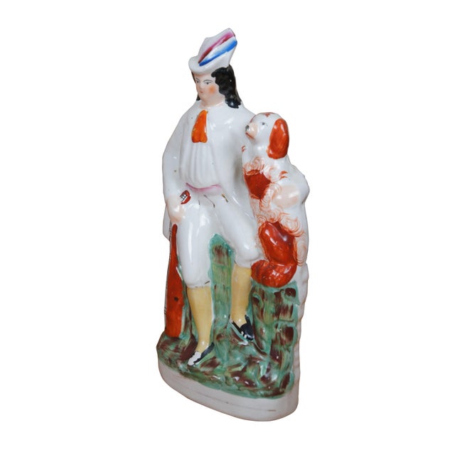 English Antique Staffordshire Troubadour Man & King Charles Spaniel Figurine For Sale - Image 3 of 12