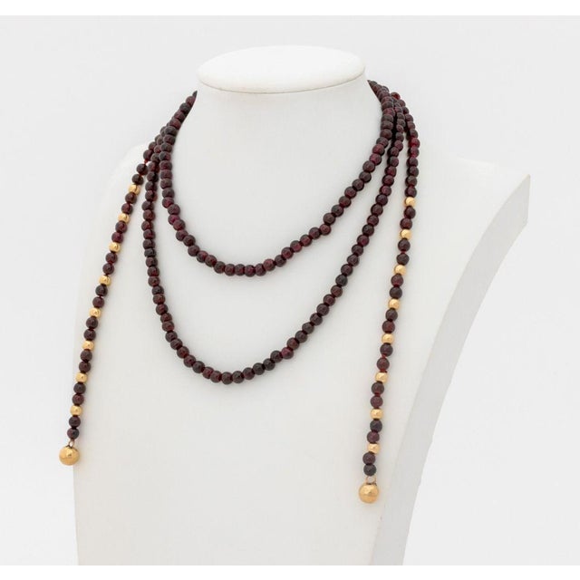 14K Yellow Gold Garnet Bead Lariat Necklace, featuring fully drilled round garnet beads approx. 4.5 - 5.0 mm, with 14k...