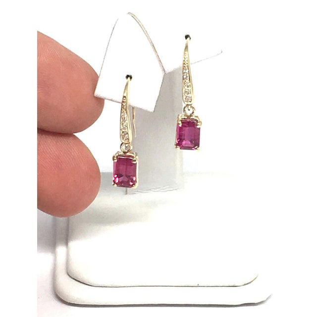 Diamond Rubellite Tourmaline Earrings 14k Gold 2.05 Tcw Certified For Sale In New York - Image 6 of 12