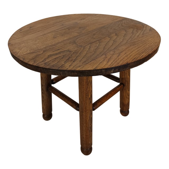 Brutalist Oak Pedestal Table attributed to Charles Dudouyt, 1940s For Sale