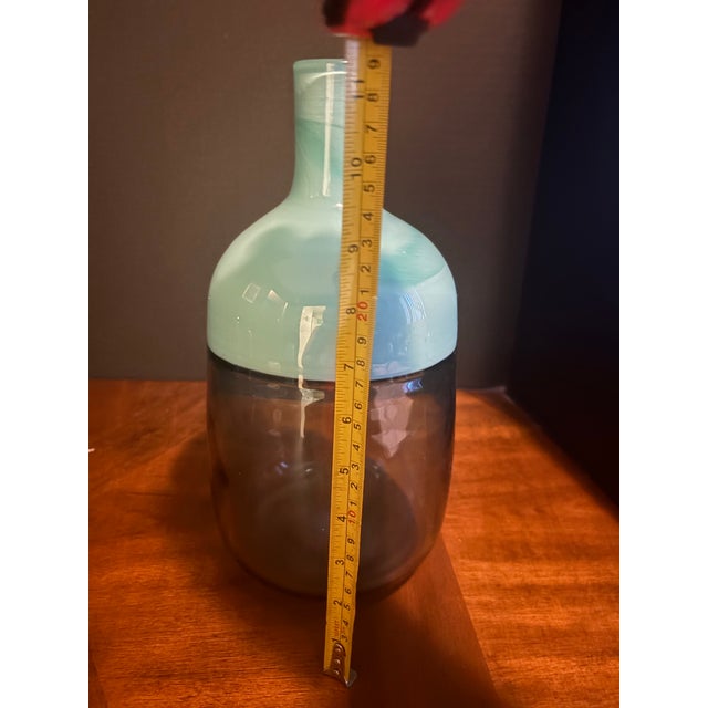 West Elm Mid-Century Modern Italian Style Incalmo Blown Art Glass Vase - Teal, Blue & Green, 12 Retired For Sale - Image 4 of 8