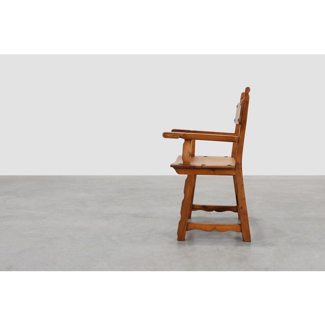 Rustic Carved Oak Iberian Side Chair, Spain, 1900 For Sale - Image 4 of 15