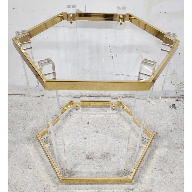 Metal Lucite Side Table 24 Karat Gold Plated Charles Hollis Jones Style For Sale - Image 7 of 11