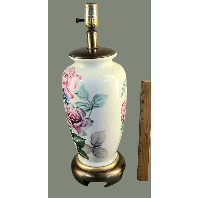 Vintage Frederick Cooper Hand Painted Peonies Signed Floral Table Lamp For Sale - Image 6 of 12