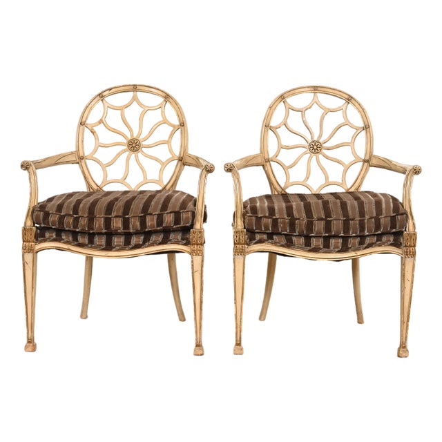 John Widdicomb French Regency Louis XVI Spider Back Armchairs, Pair For Sale