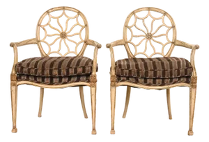 John Widdicomb French Regency Louis XVI Spider Back Armchairs, Pair