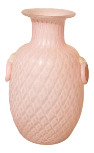 Large (17" Tall) 19th Century Pink Satin Glass Urn Form Vase With Ring Handles