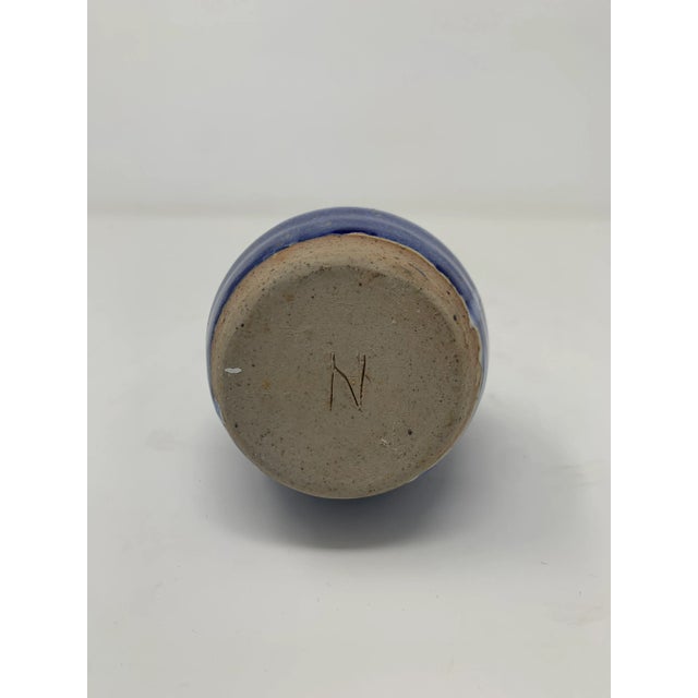 Blue Mid 20th Century Round Blue Ceramic Vase For Sale - Image 8 of 10