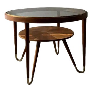 Round Walnut Coffee Table with Glass by Ilse Möbel For Sale