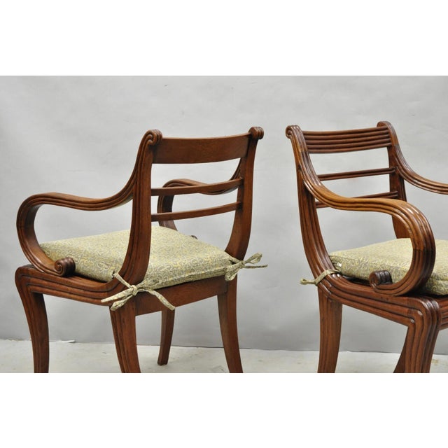 Vintage English Regency Style Cane Seat Mahogany Saber Leg Arm Chairs - A Pair For Sale - Image 16 of 18