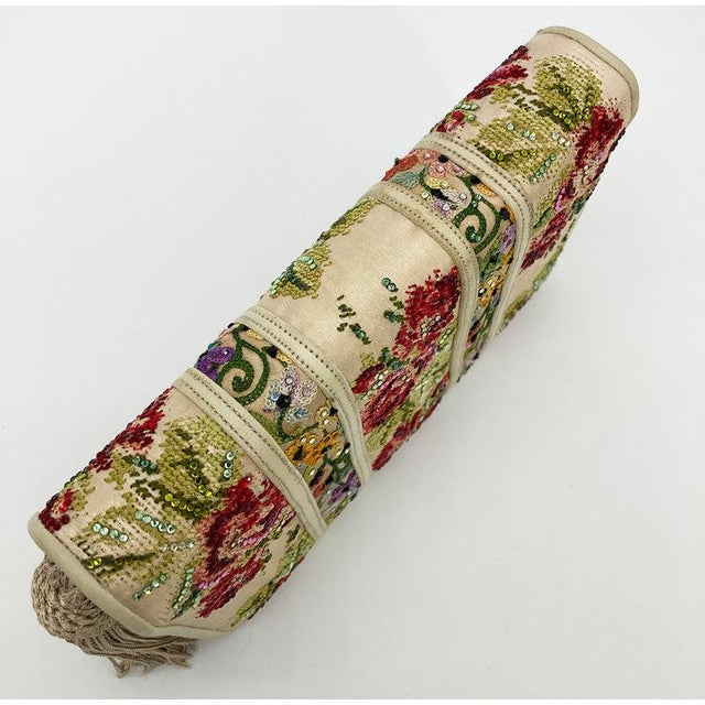 Textile Vintage Judith Leiber Silk Floral Crystal Embroidered Tassel Clutch For Sale - Image 7 of 11