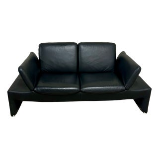Black Leather 2-Seater Sofa with Adjustable Armrests from Leu Swiss, 2000s For Sale